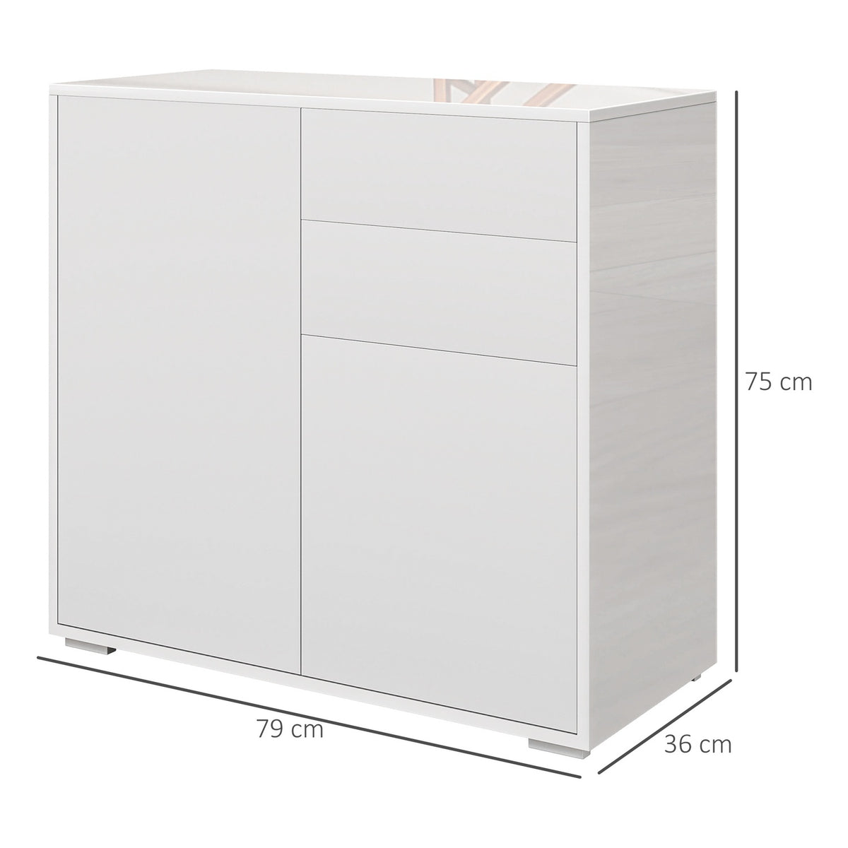 Sideboard storage cabinet with drawer, 2 push-click doors, kitchen cabinet with adjustable shelf, buffet cabinet for kitchen, living room 79x36x75 cm white
