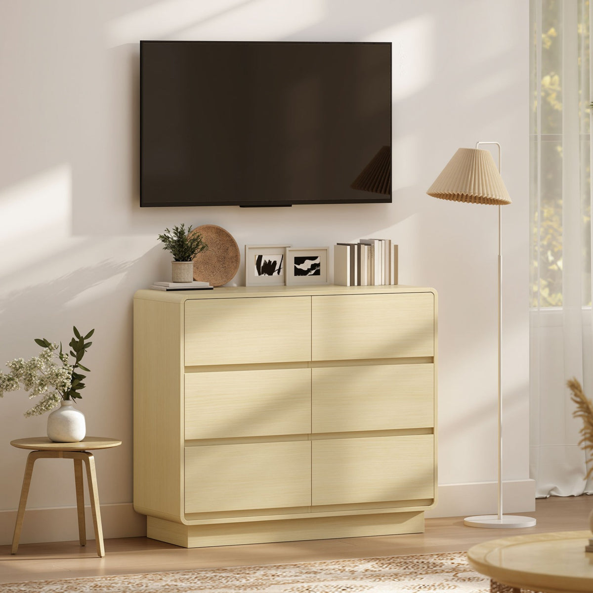 Sideboard with 6 Drawers, 100 cm, Natural Wood Finish