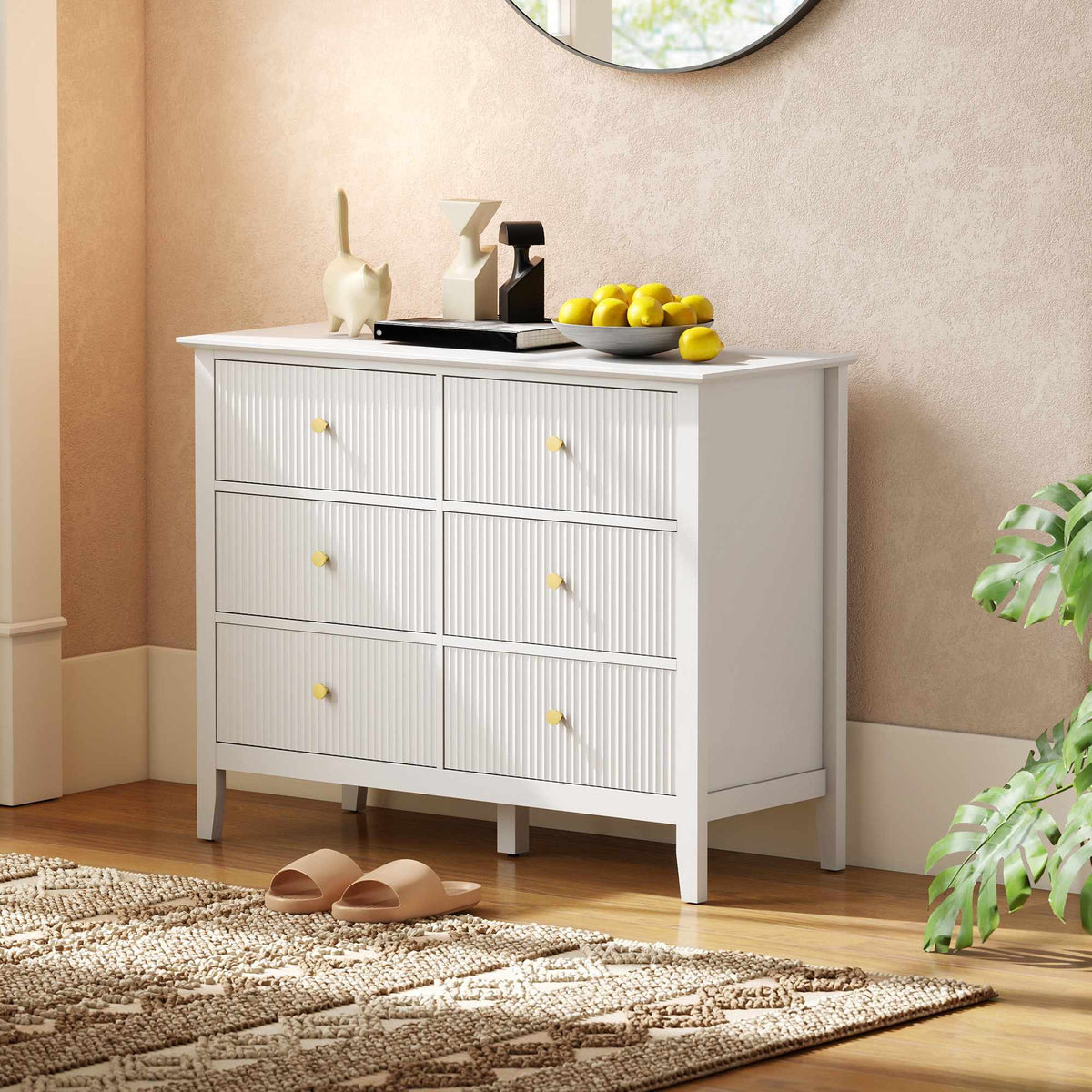 Sideboard with 6 Drawers, White, 100 x 40 x 78 cm