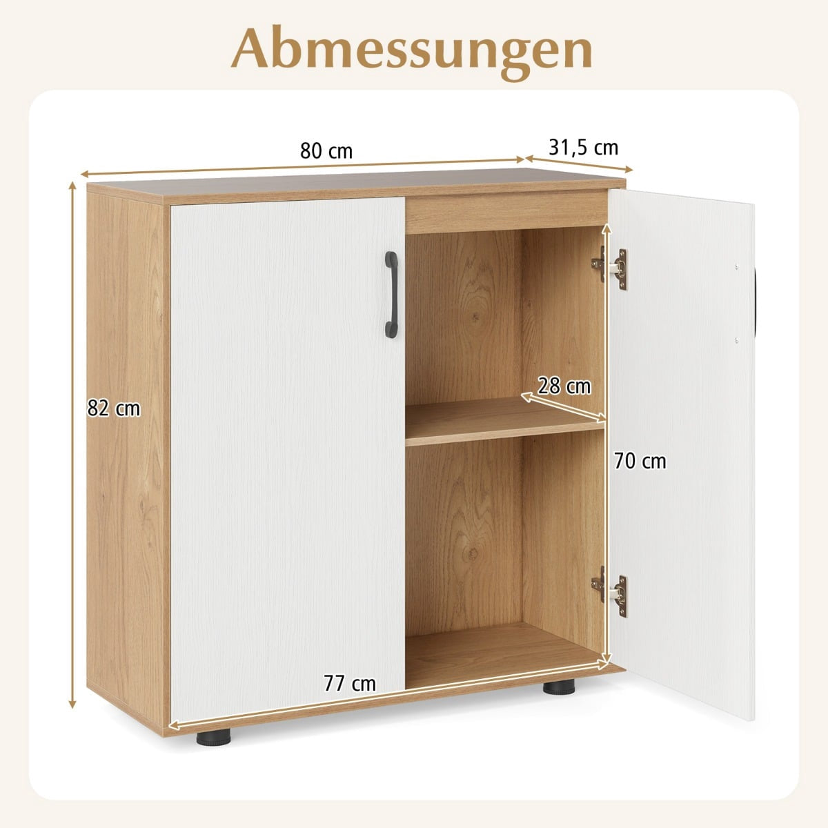 Sideboard with Adjustable Shelf and Doors, Natural Finish