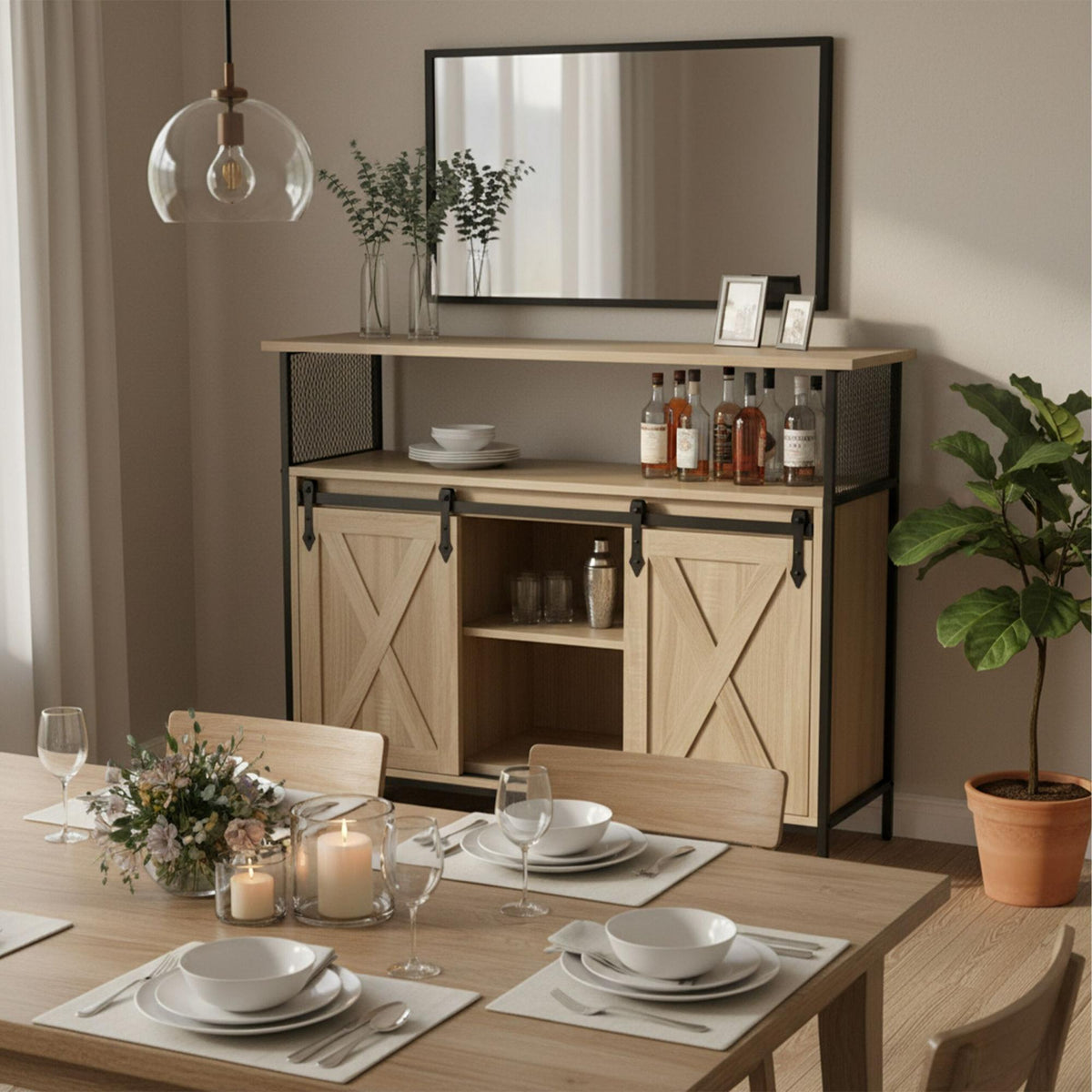 Sideboard with Sliding Barn Doors – Rustic Storage Cabinet