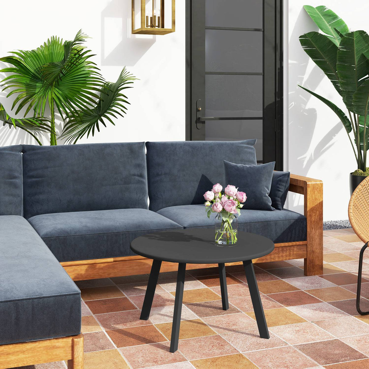 Side table, balcony table made of metal, round coffee table, weatherproof, garden table, easy to clean, sofa table, outdoor table for balcony, garden, terrace, veranda, living room, Ø70 x 42H cm, black