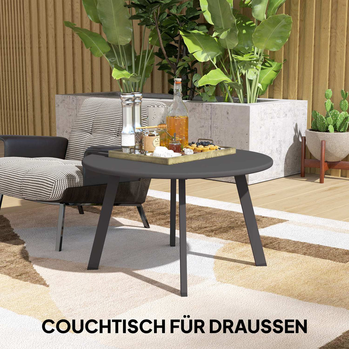 Side table, balcony table made of metal, round coffee table, weatherproof, garden table, easy to clean, sofa table, outdoor table for balcony, garden, terrace, veranda, living room, Ø70 x 42H cm, black