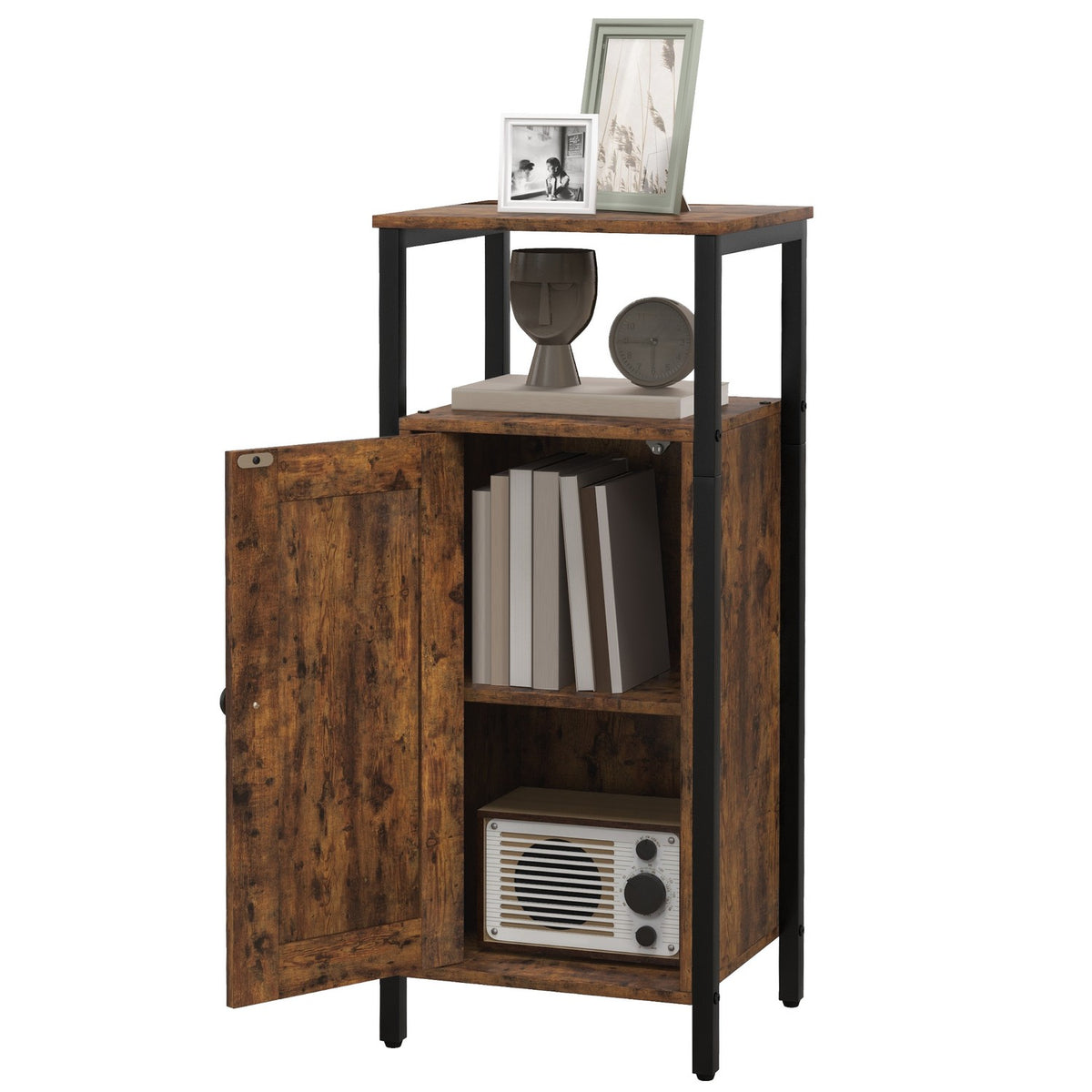 Side table, coffee table in industrial design, coffee table with adjustable shelf, for living room, bedroom, 34 x 30 x 80 cm, rustic brown