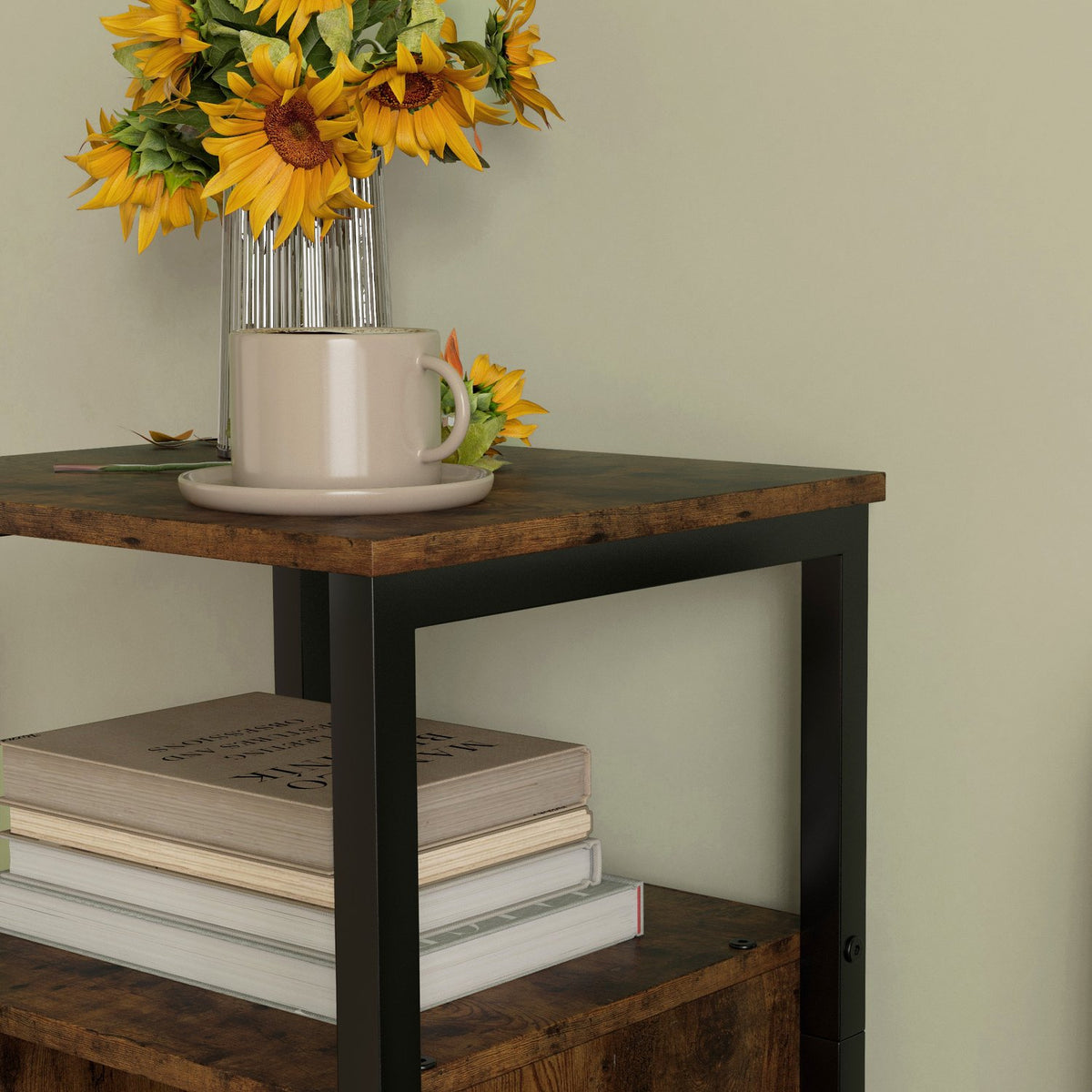 Side table, coffee table in industrial design, coffee table with adjustable shelf, for living room, bedroom, 34 x 30 x 80 cm, rustic brown