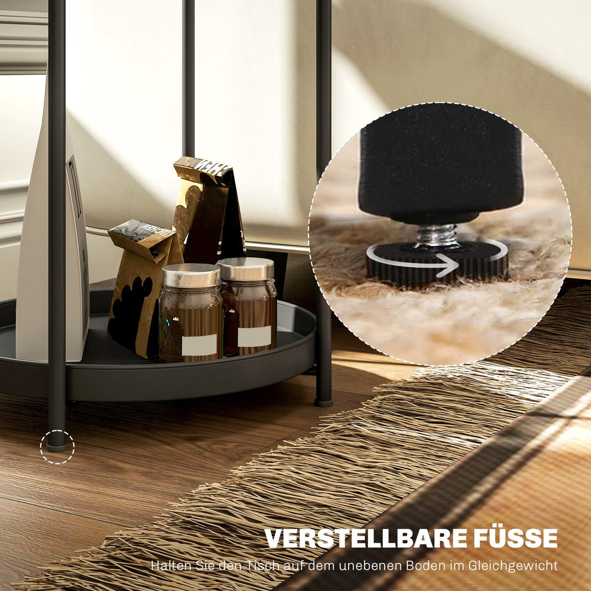 Side table, coffee table with 2 shelves, round coffee table, for living room, bedroom, 44 x 44 x 56 cm, steel, black