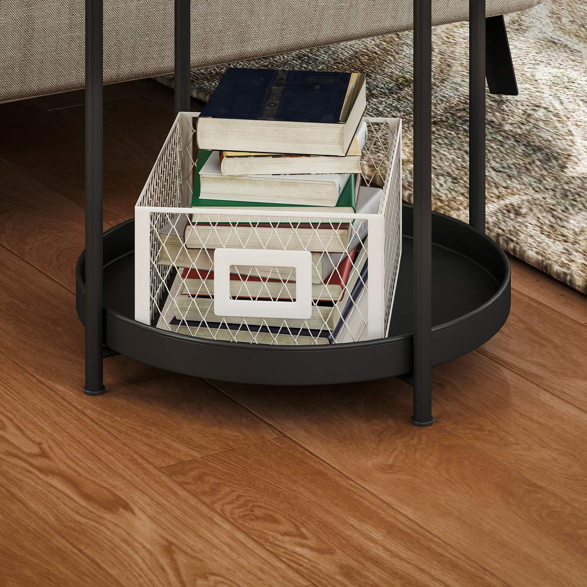 Side table, coffee table with 2 shelves, round coffee table, for living room, bedroom, 44 x 44 x 56 cm, steel, black