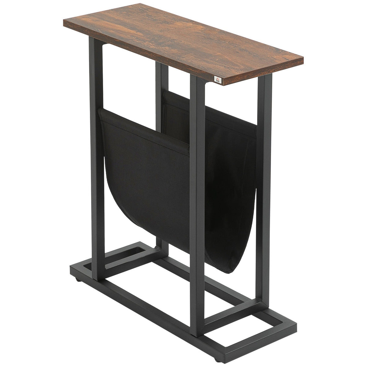 Side table coffee table with fabric bag & steel frame, bedside table for bedroom or living room, dark brown and black