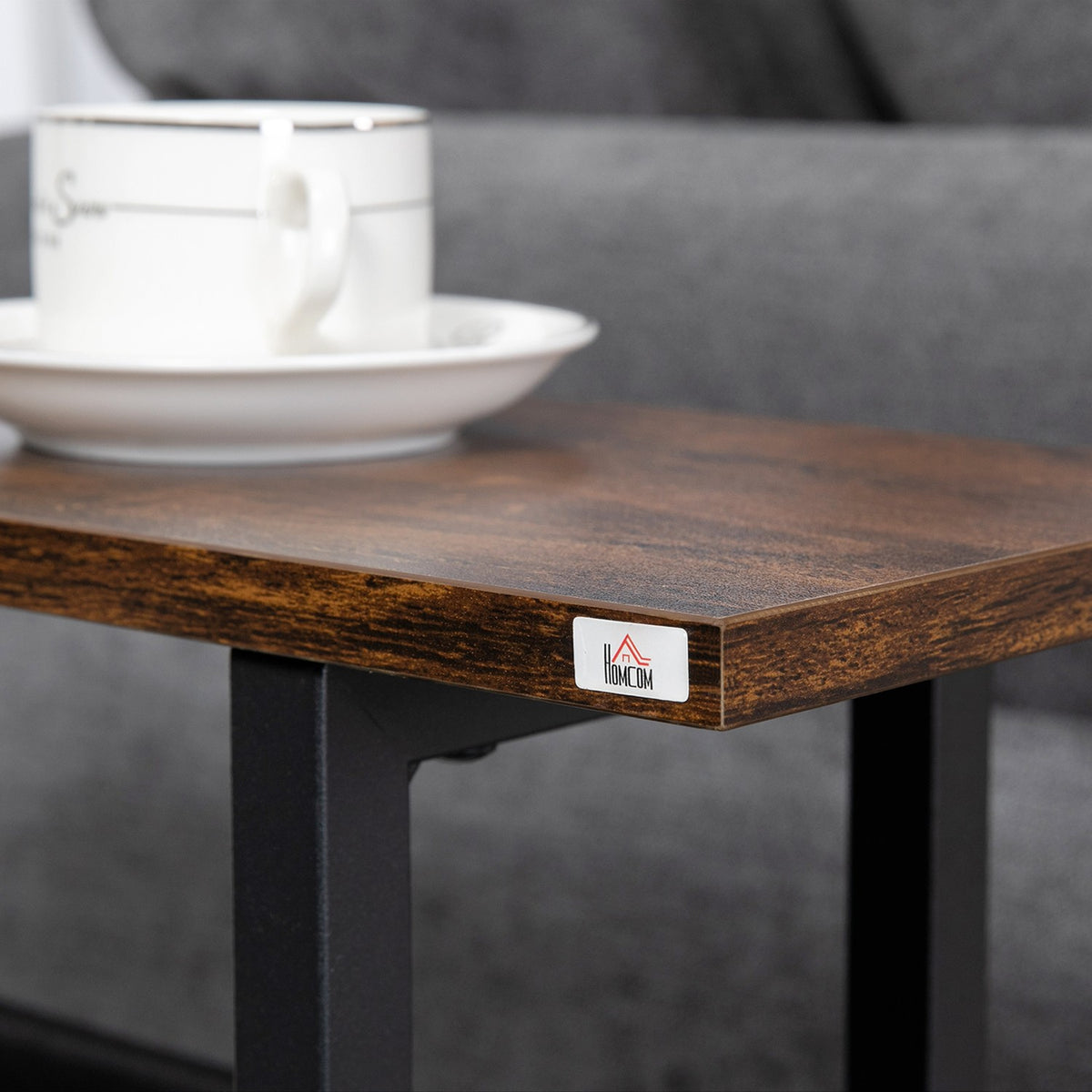 Side table coffee table with fabric bag & steel frame, bedside table for bedroom or living room, dark brown and black