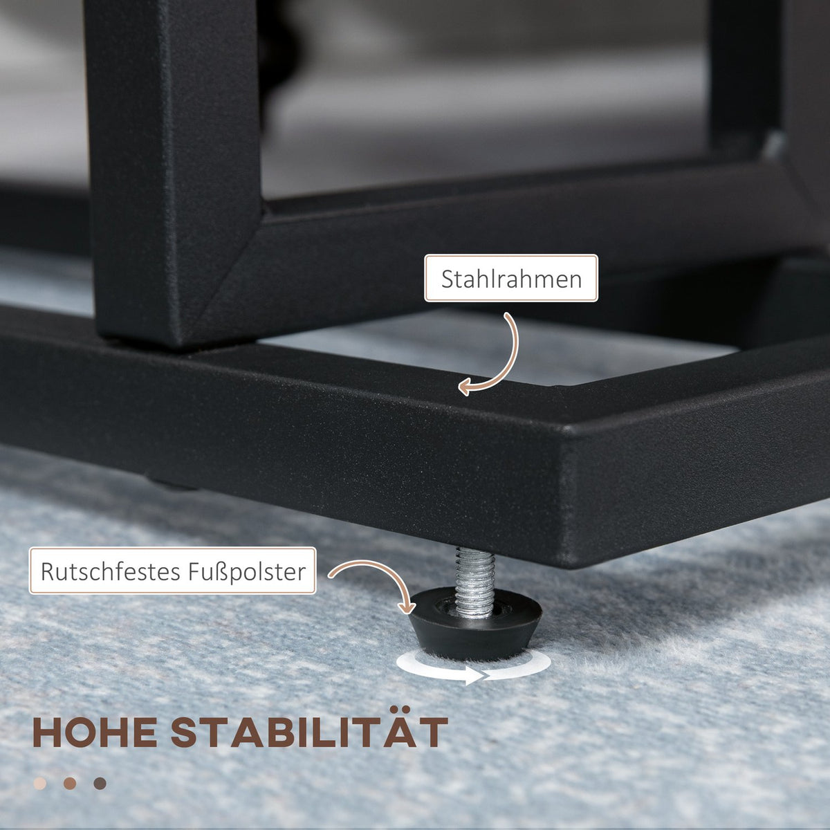 Side table coffee table with fabric bag & steel frame, bedside table for bedroom or living room, dark brown and black