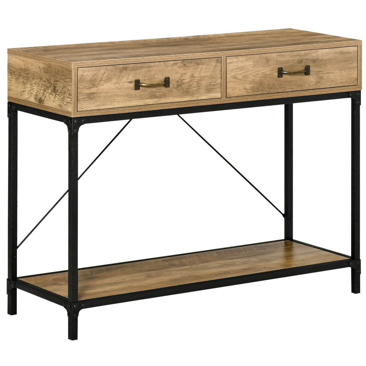 Side table console table entrance table 2 drawers bottom shelf vintage brown + black 100 x 35 x 76.5 cm