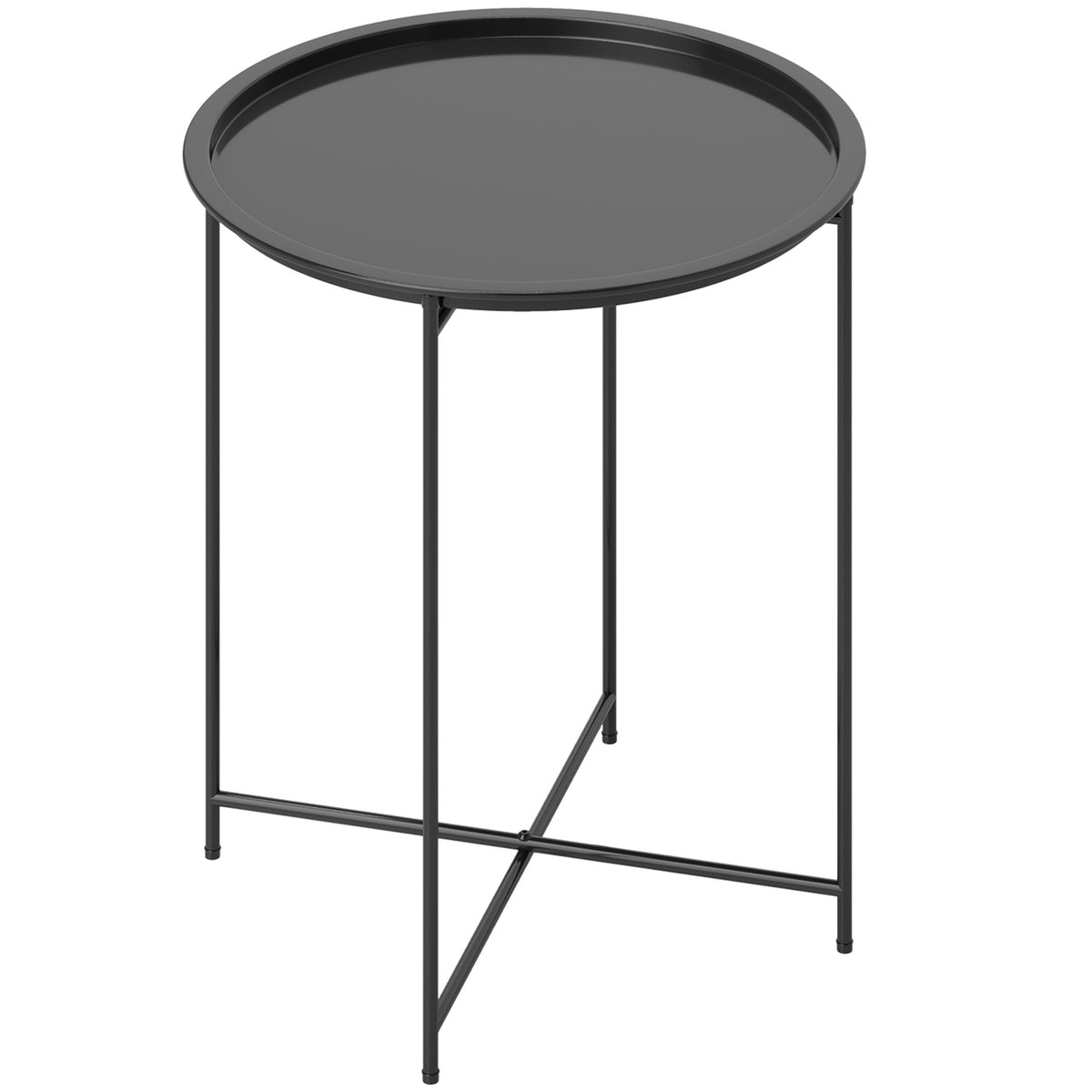 Side table, foldable garden table, diameter 46 x 50 cm, round, weatherproof, balcony table with folding table legs, camping table, folding table, coffee table for living room, office, outdoor, indoor, black