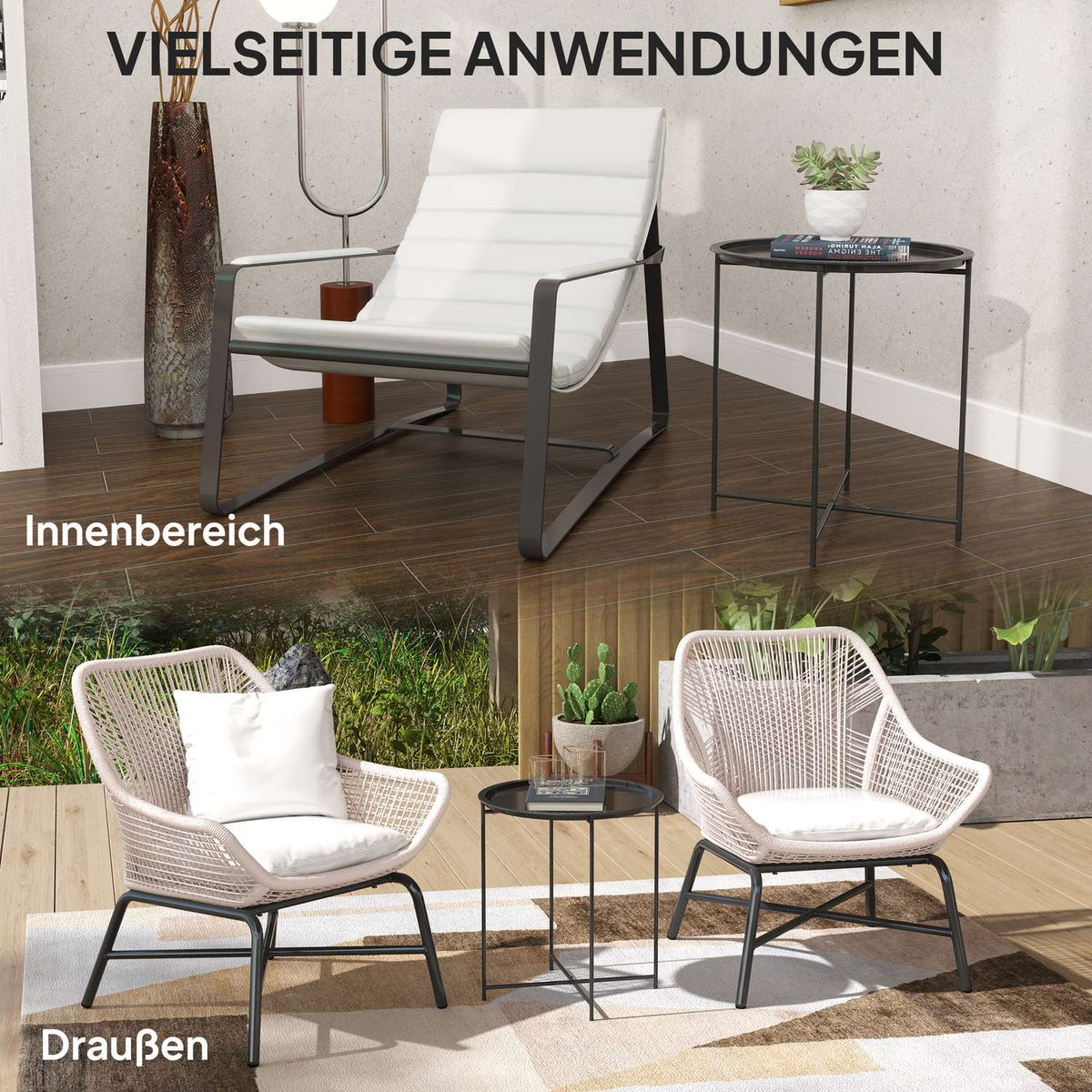 Side table, foldable garden table, diameter 46 x 50 cm, round, weatherproof, balcony table with folding table legs, camping table, folding table, coffee table for living room, office, outdoor, indoor, black