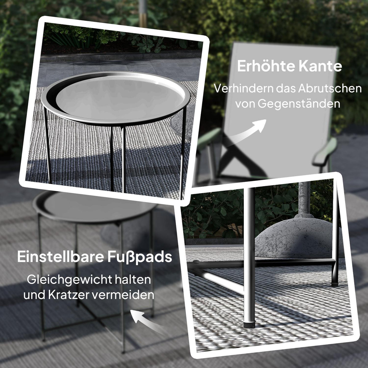 Side table, foldable garden table, diameter 46 x 50 cm, round, weatherproof, balcony table with folding table legs, camping table, folding table, coffee table for living room, office, outdoor, indoor, black