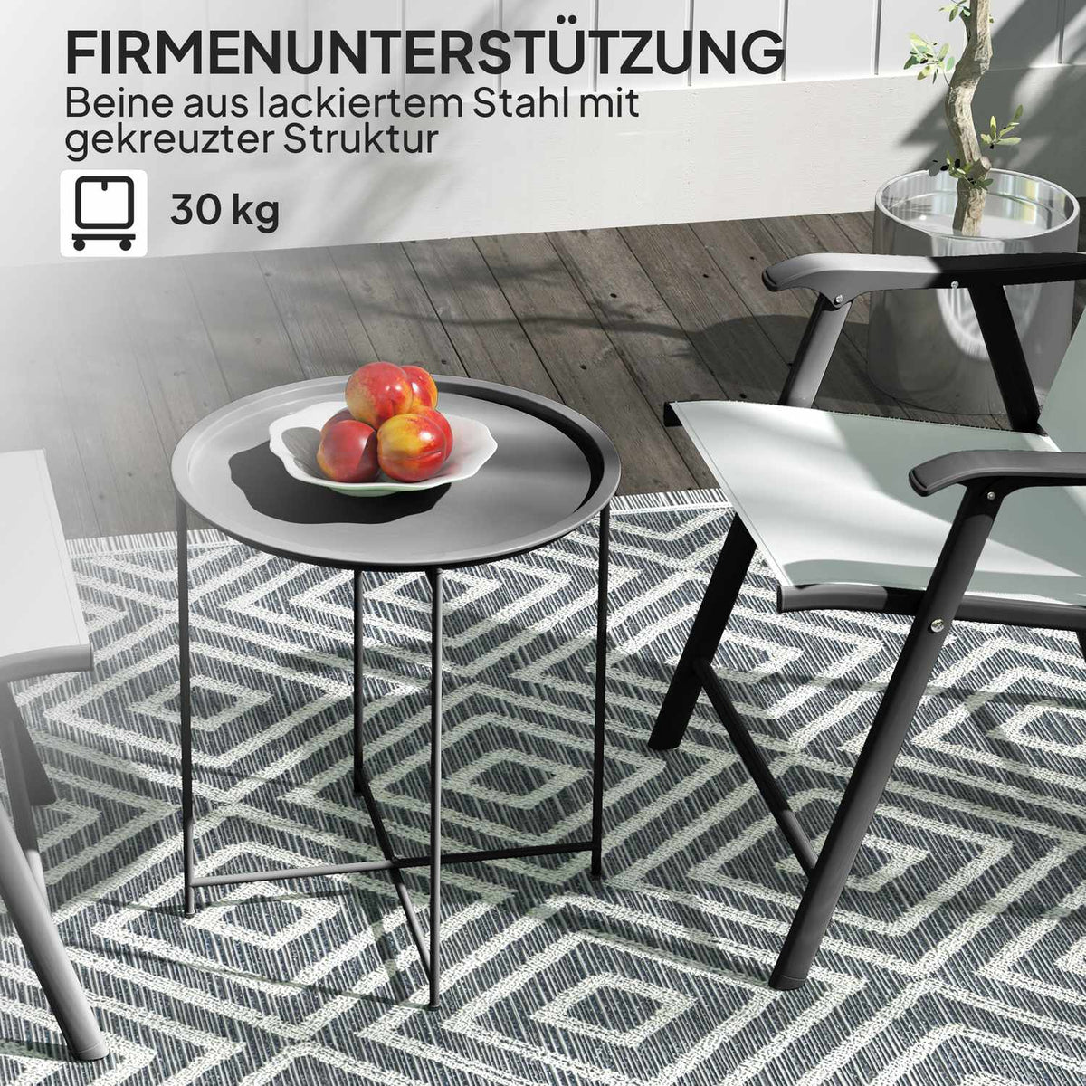 Side table, foldable garden table, diameter 46 x 50 cm, round, weatherproof, balcony table with folding table legs, camping table, folding table, coffee table for living room, office, outdoor, indoor, black