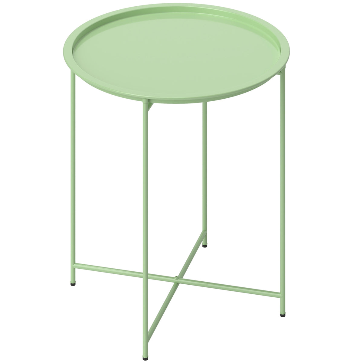 Side table, folding garden table, diameter 46 x 50 cm, round, weatherproof, balcony table with folding table legs, camping table, folding table, coffee table for living room, office, outdoor, indoor, green