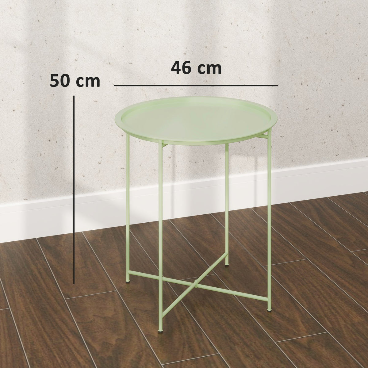 Side table, folding garden table, diameter 46 x 50 cm, round, weatherproof, balcony table with folding table legs, camping table, folding table, coffee table for living room, office, outdoor, indoor, green