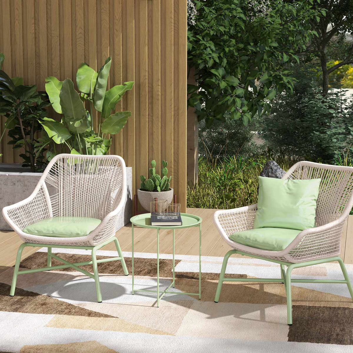 Side table, folding garden table, diameter 46 x 50 cm, round, weatherproof, balcony table with folding table legs, camping table, folding table, coffee table for living room, office, outdoor, indoor, green