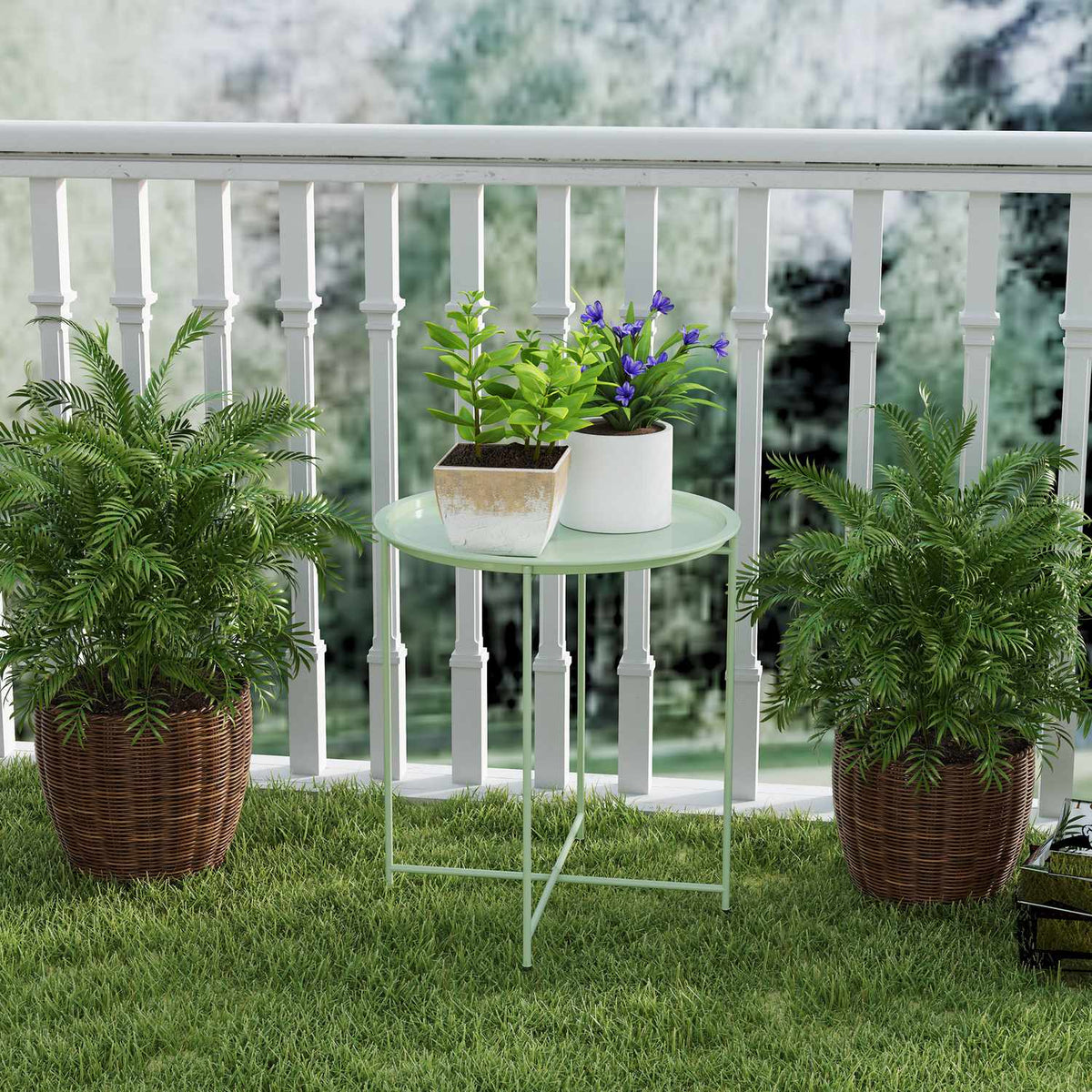 Side table, folding garden table, diameter 46 x 50 cm, round, weatherproof, balcony table with folding table legs, camping table, folding table, coffee table for living room, office, outdoor, indoor, green