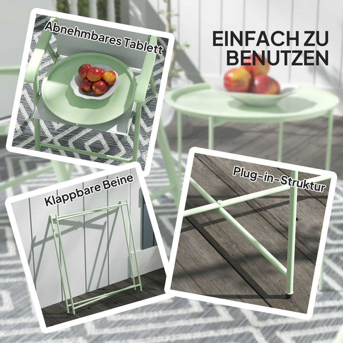 Side table, folding garden table, diameter 46 x 50 cm, round, weatherproof, balcony table with folding table legs, camping table, folding table, coffee table for living room, office, outdoor, indoor, green