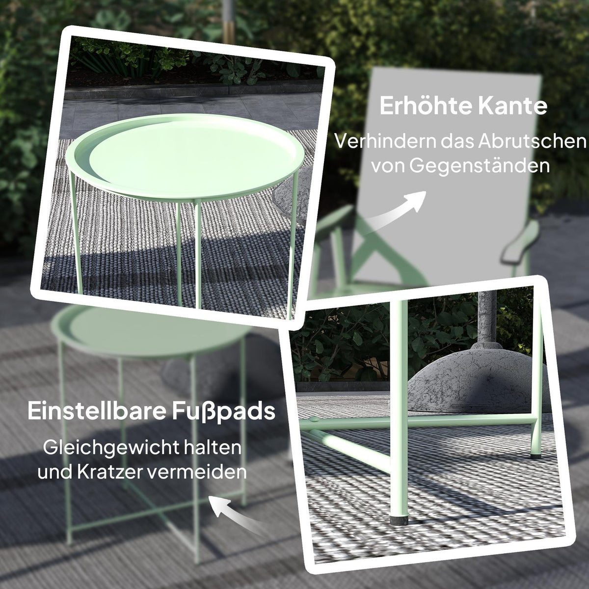 Side table, folding garden table, diameter 46 x 50 cm, round, weatherproof, balcony table with folding table legs, camping table, folding table, coffee table for living room, office, outdoor, indoor, green