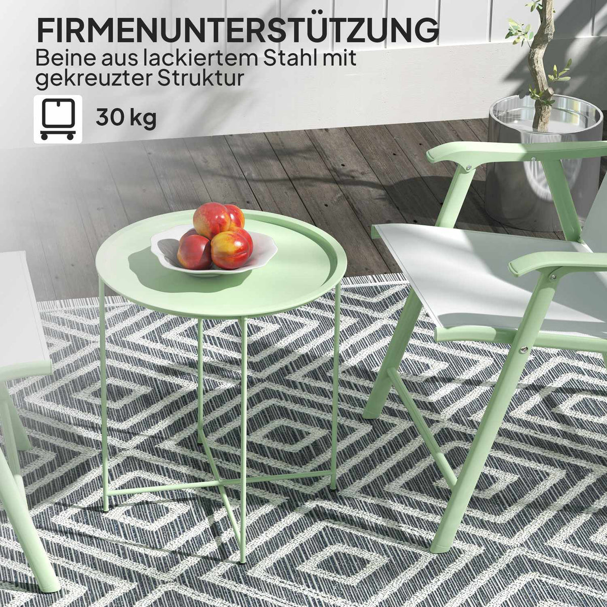 Side table, folding garden table, diameter 46 x 50 cm, round, weatherproof, balcony table with folding table legs, camping table, folding table, coffee table for living room, office, outdoor, indoor, green