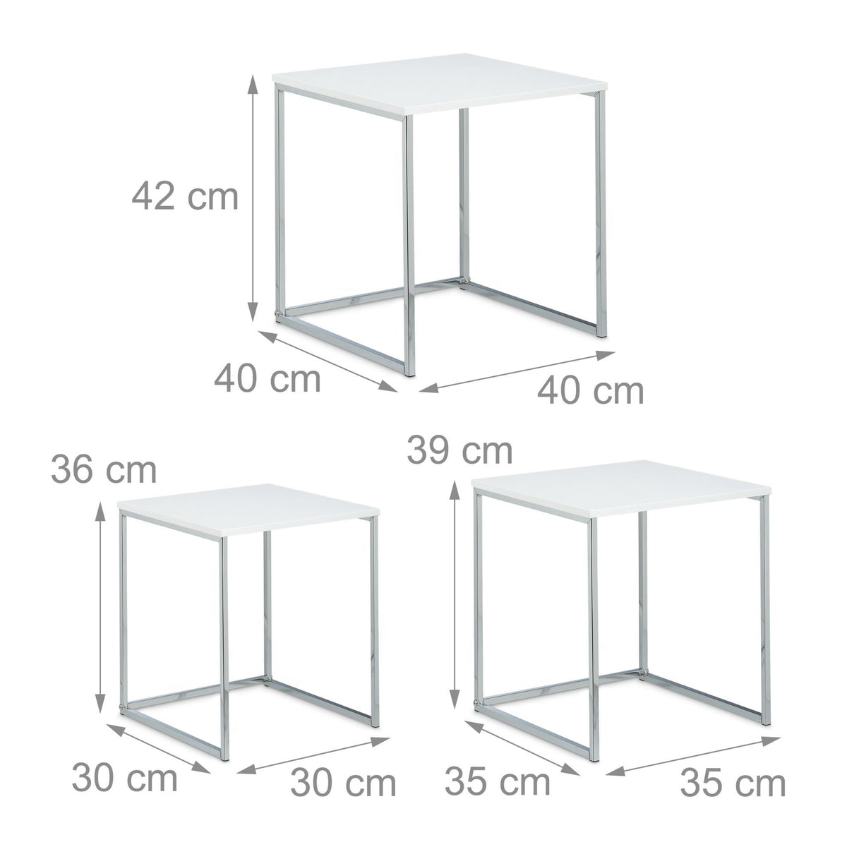 Side table in set of 3 with metal legs