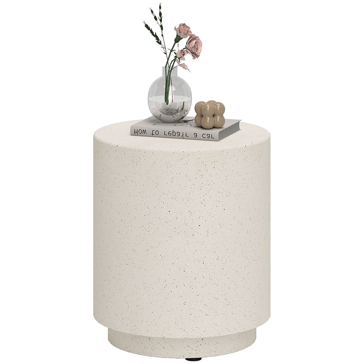 Side table, living room table with stone look, coffee table, sofa table, coffee table for living room, garden Ø37 x 43 cm, cream white |