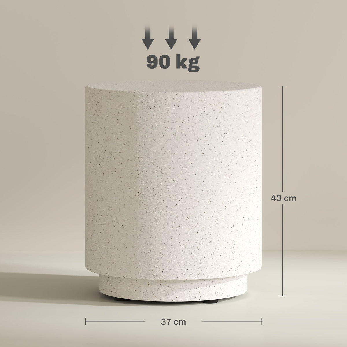 Side table, living room table with stone look, coffee table, sofa table, coffee table for living room, garden Ø37 x 43 cm, cream white |