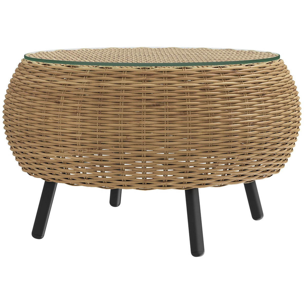 Side table made of polyrattan, round coffee table, coffee table with glass table top, balcony table, garden table, sofa table, tea table, rattan table for garden, terrace, balcony, Ø75 x 42 cm, brown