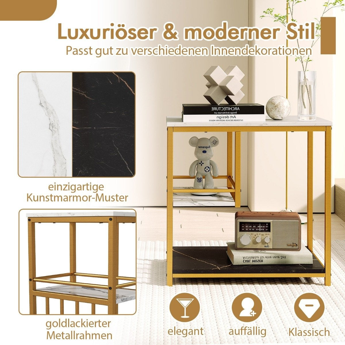 Side table marble look 3-tier bedside table with metal frame coffee table modern living room table white