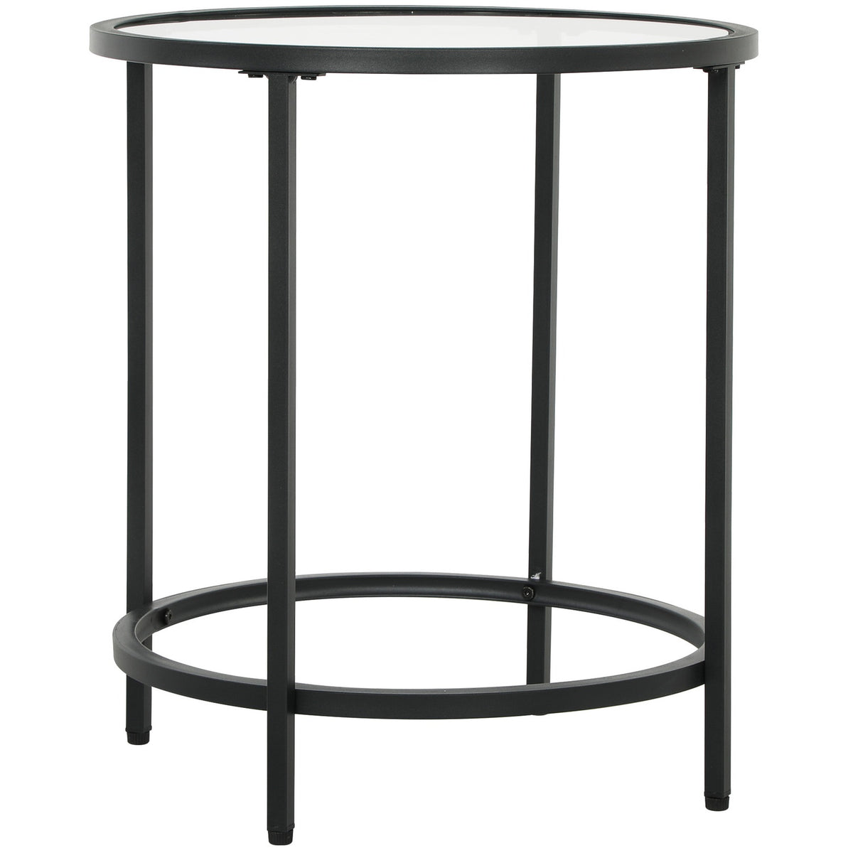 Side table round coffee table with glass table top, metal frame, coffee table, bedside table for living room, bedroom, black, Ø48 x 54.7 cm