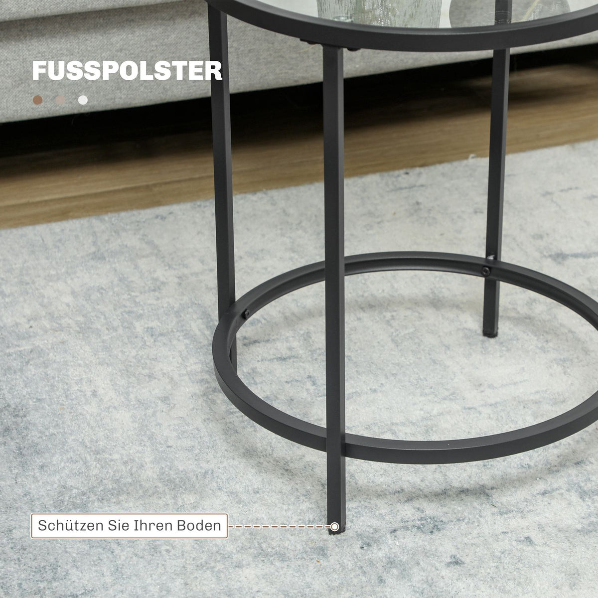 Side table round coffee table with glass table top, metal frame, coffee table, bedside table for living room, bedroom, black, Ø48 x 54.7 cm