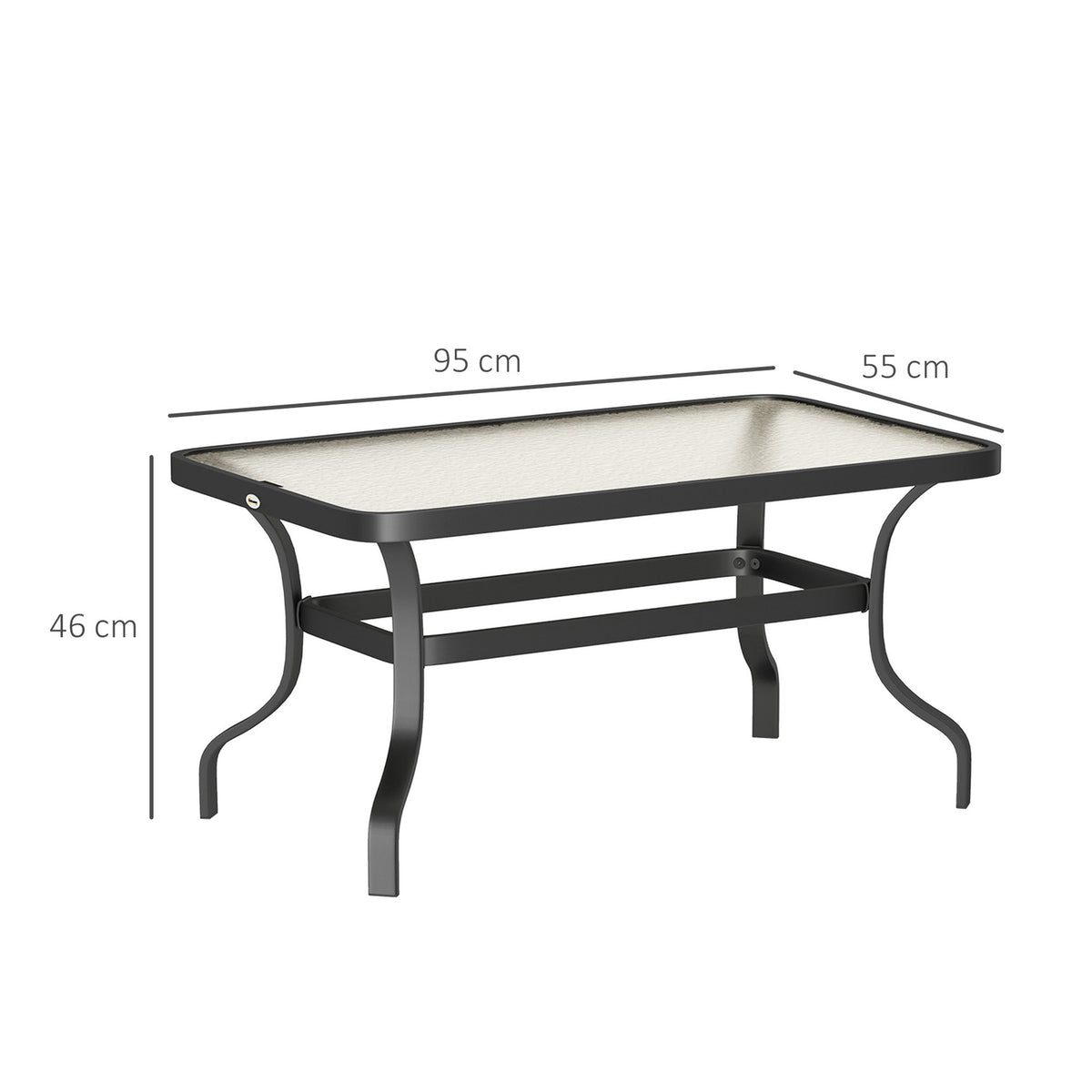 Side table tempered glass coffee table coffee table with wave design, rounded corner balcony table garden table sofa table tea table garden furniture for living room garden terrace balcony, 95x55 cm black