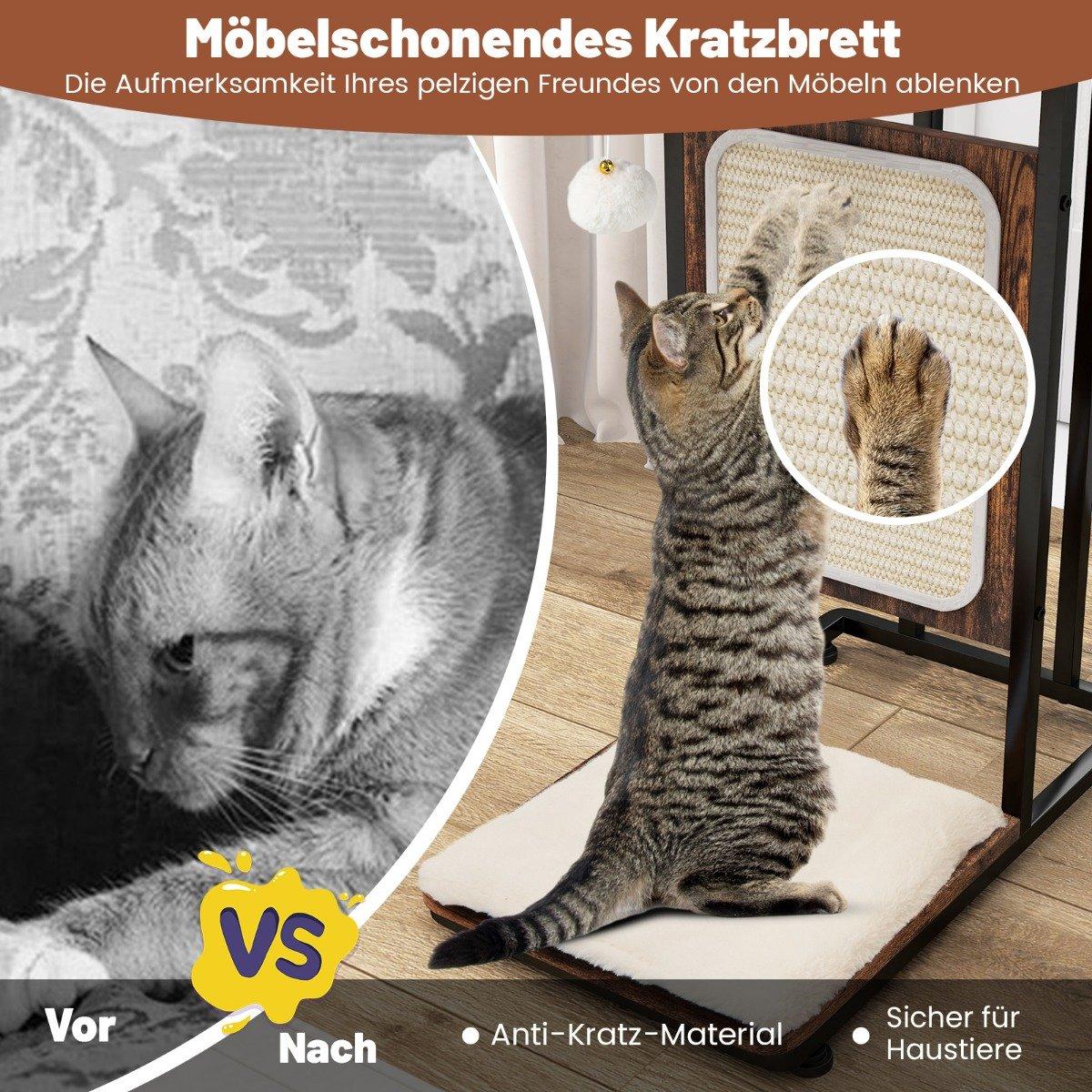 Side table with sisal scratching board 4 in 1 cat furniture cat scratcher with removable cushion & ball 50 x 30 x 64 cm rustic brown