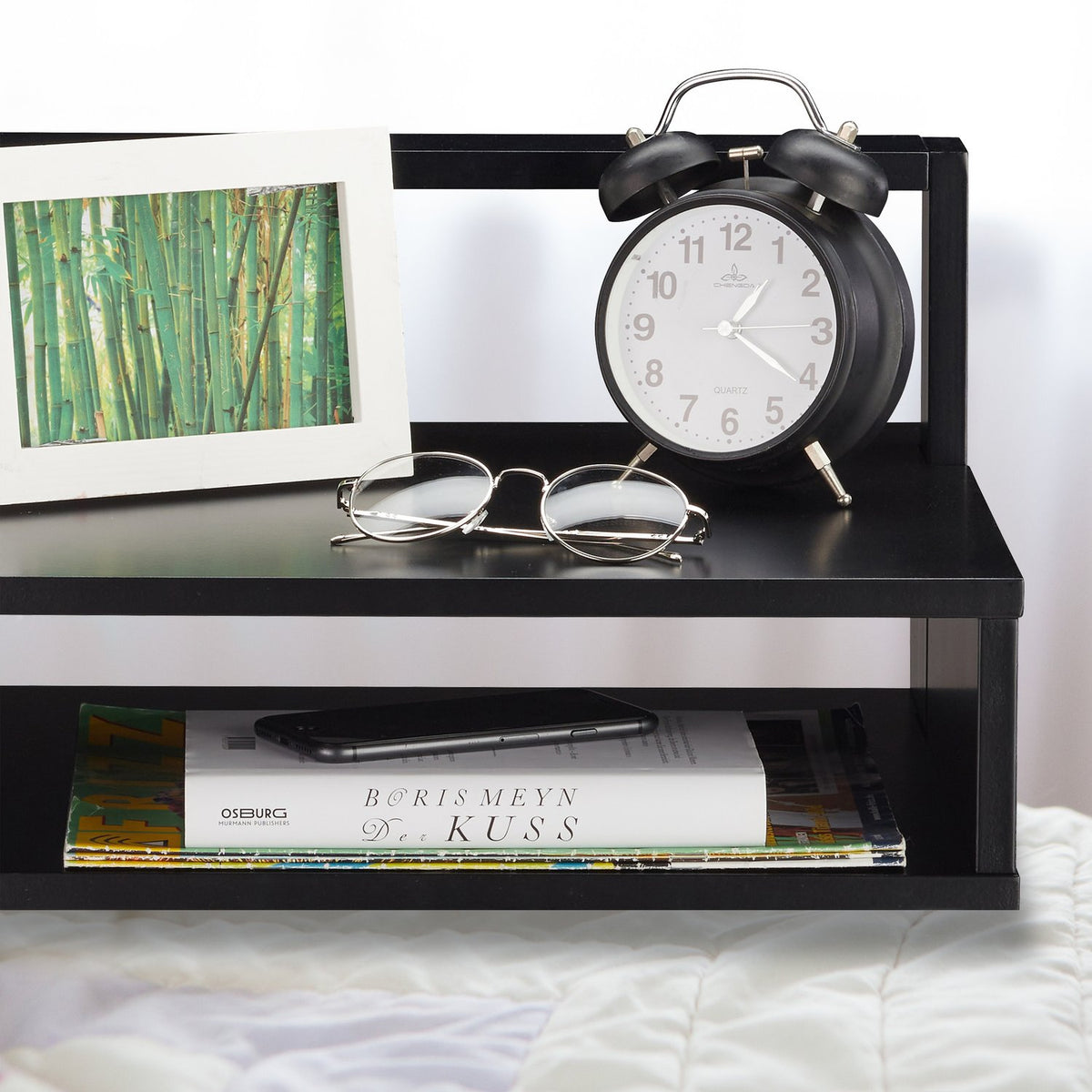 Side table with storage compartment black