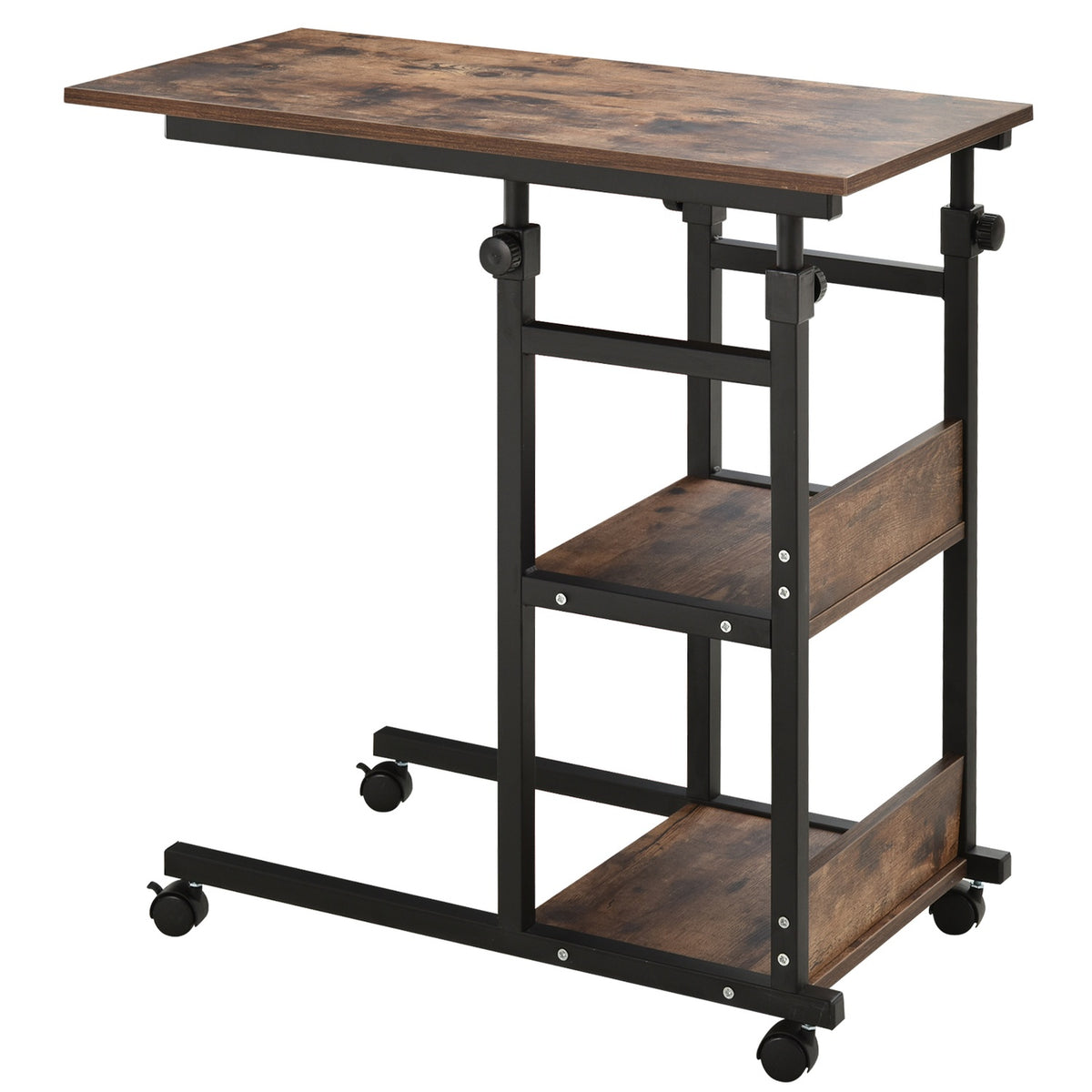 Side table with wheels Height-adjustable coffee table, 2 shelves, metal, black, 80x40x72-82 cm