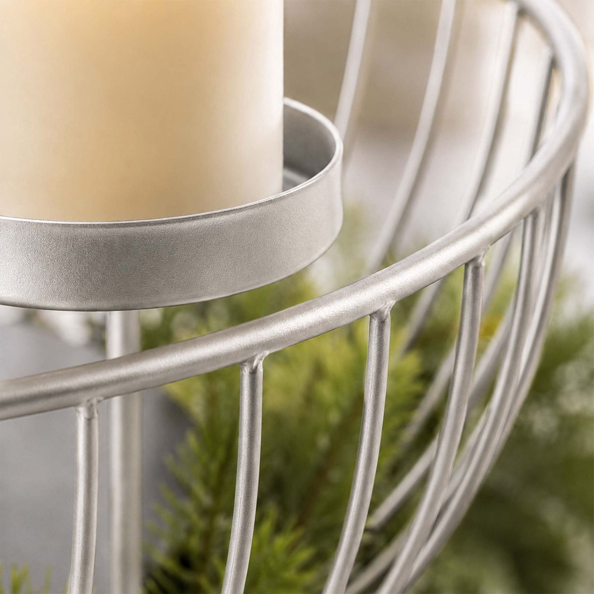 Silver Metal Advent Wreath Bowl – 33 cm Steel Holder