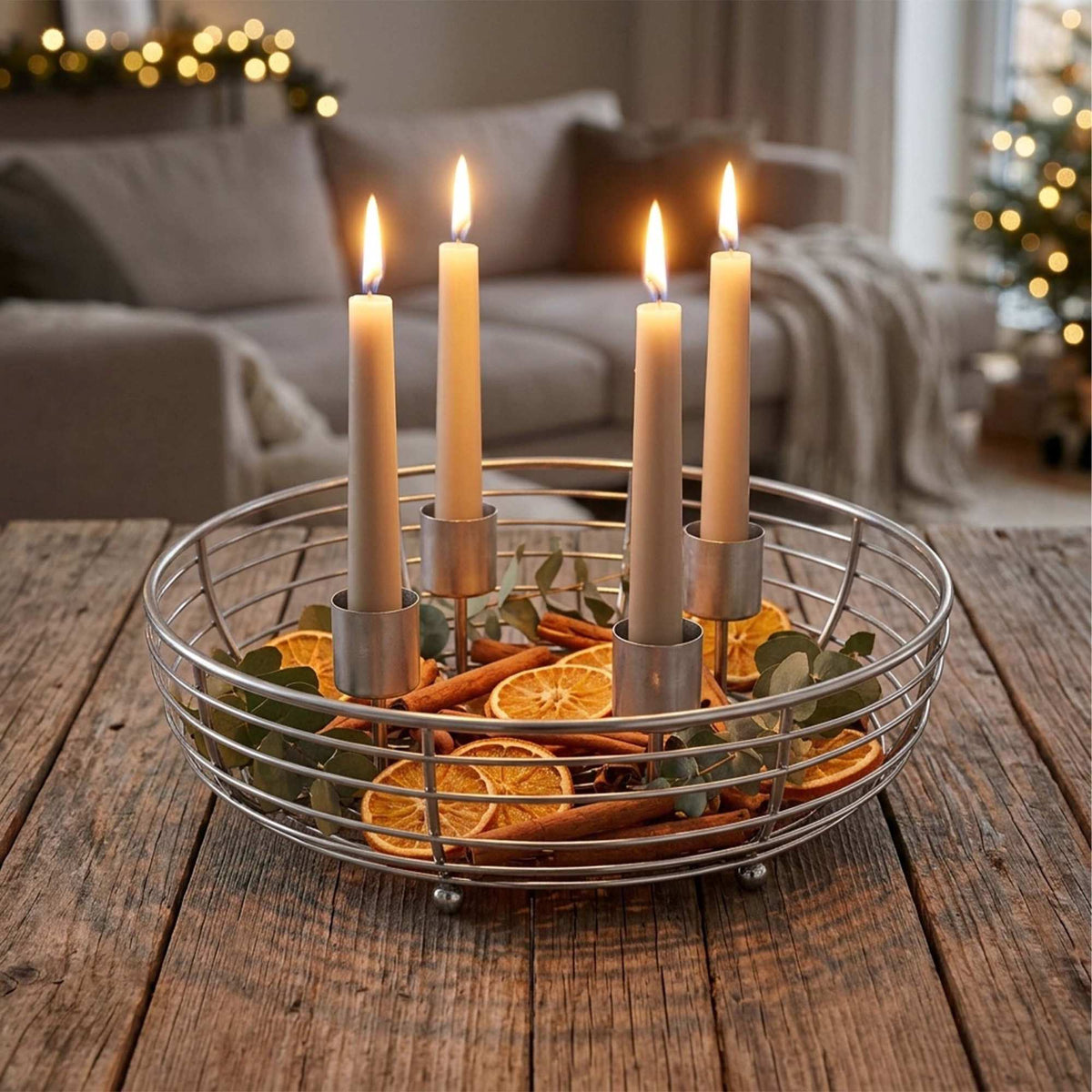 Silver Metal Wire Advent Wreath Holder – 20.5 cm