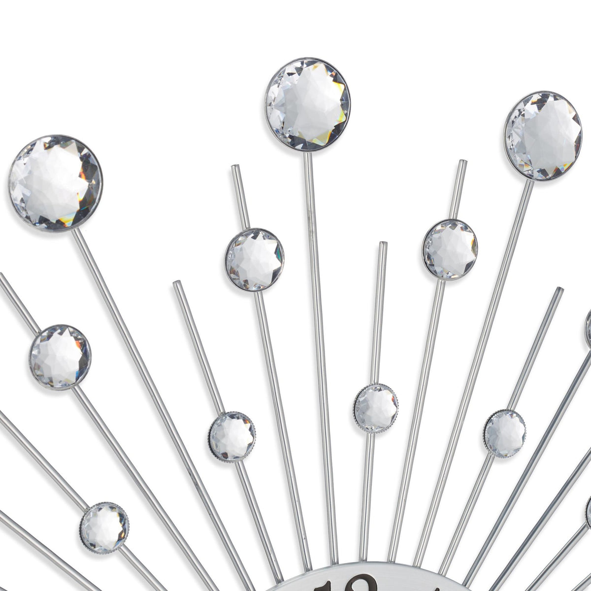Silver Wall Clock with Glittering Stones, 50cm Diameter
