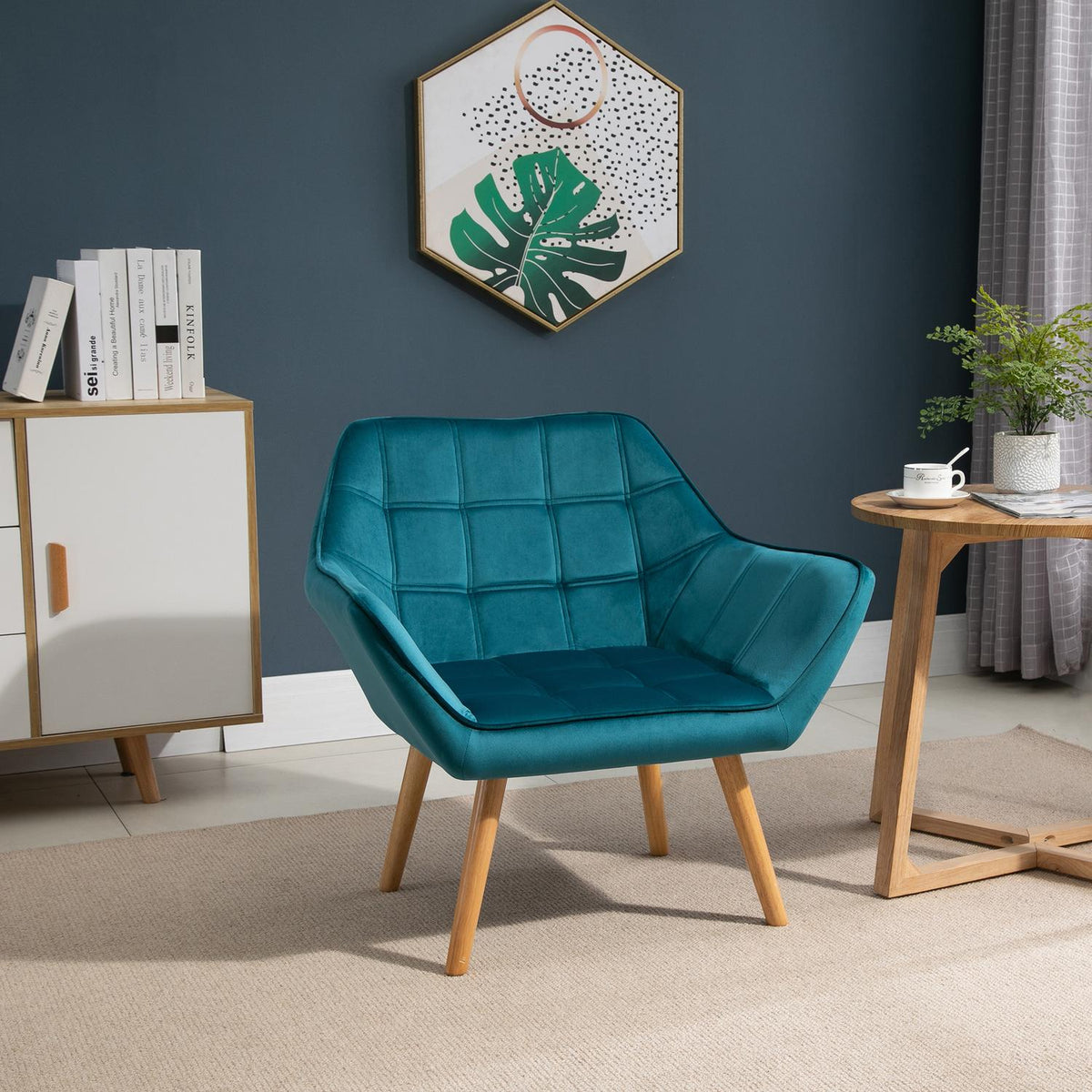 Single Armchair Wing Chair Relaxation Chair, Velvet, Raised Legs, Velvet-Like Polyester, Scandinavian, Green, 64X62X72.5Cm