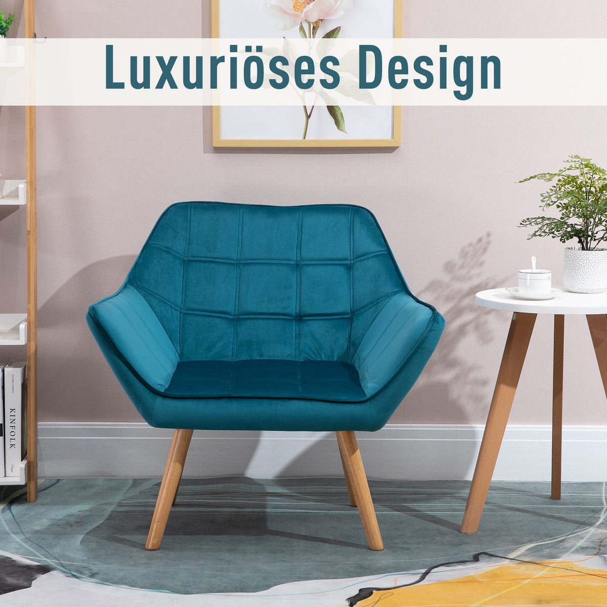 Single Armchair Wing Chair Relaxation Chair, Velvet, Raised Legs, Velvet-Like Polyester, Scandinavian, Green, 64X62X72.5Cm