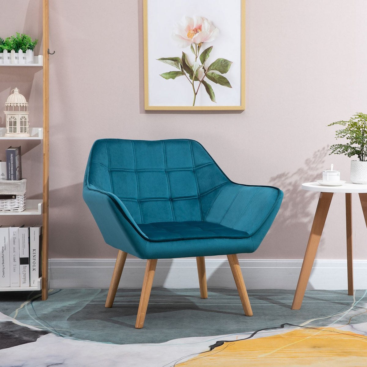 Single Armchair Wing Chair Relaxation Chair, Velvet, Raised Legs, Velvet-Like Polyester, Scandinavian, Green, 64X62X72.5Cm