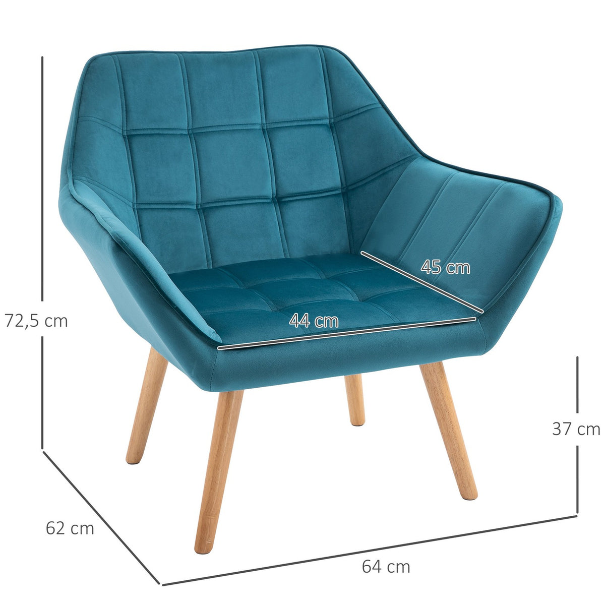 Single Armchair Wing Chair Relaxation Chair, Velvet, Raised Legs, Velvet-Like Polyester, Scandinavian, Green, 64X62X72.5Cm