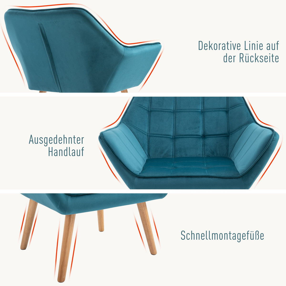 Single Armchair Wing Chair Relaxation Chair, Velvet, Raised Legs, Velvet-Like Polyester, Scandinavian, Green, 64X62X72.5Cm