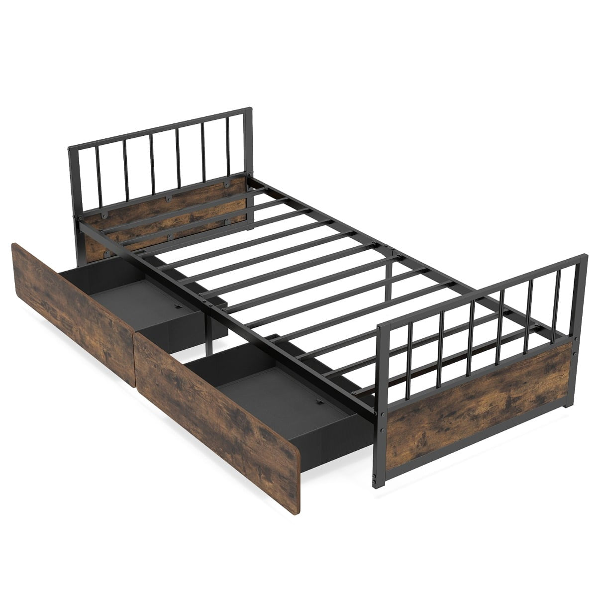 Single Bed Frame with 2 Drawers, Headboard, Footboard