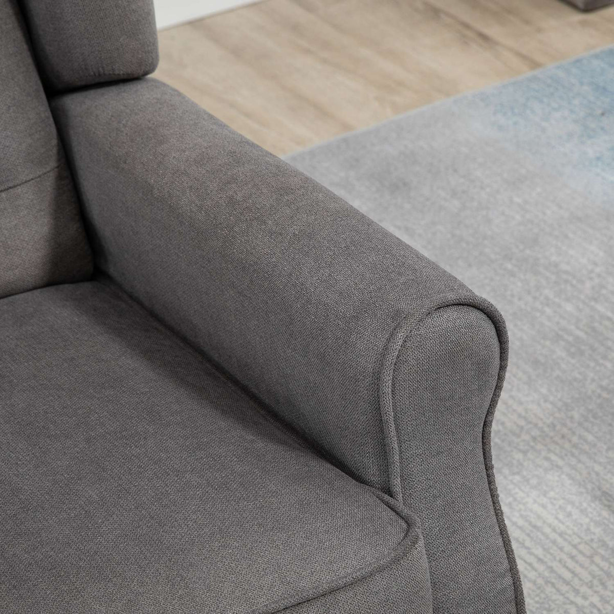 Single Chair Relax Chair Wing Chair With Tufting, Wooden Feet, Polyester, Dark Gray, 74X86X102Cm