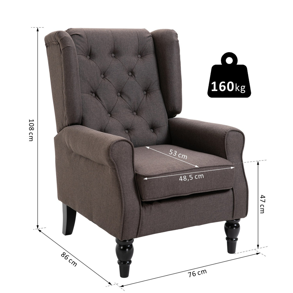 Single Chair Relaxation Chair Single Chair With Tufted Wooden Feet Polyester Brown 76 X 86 X 108 Cm