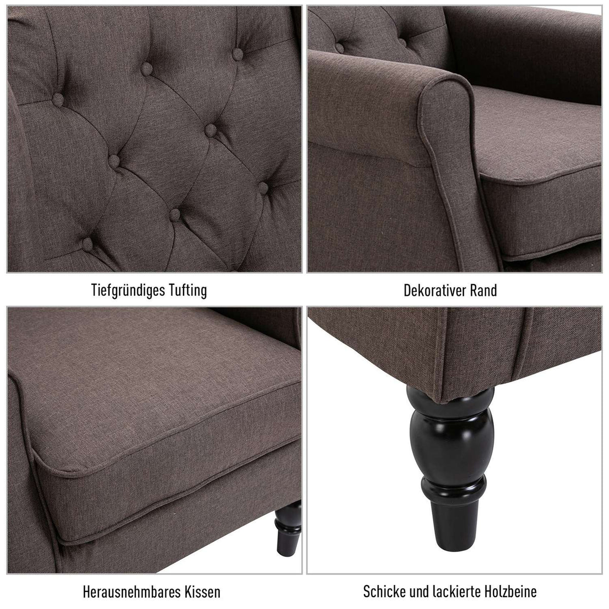 Single Chair Relaxation Chair Single Chair With Tufted Wooden Feet Polyester Brown 76 X 86 X 108 Cm