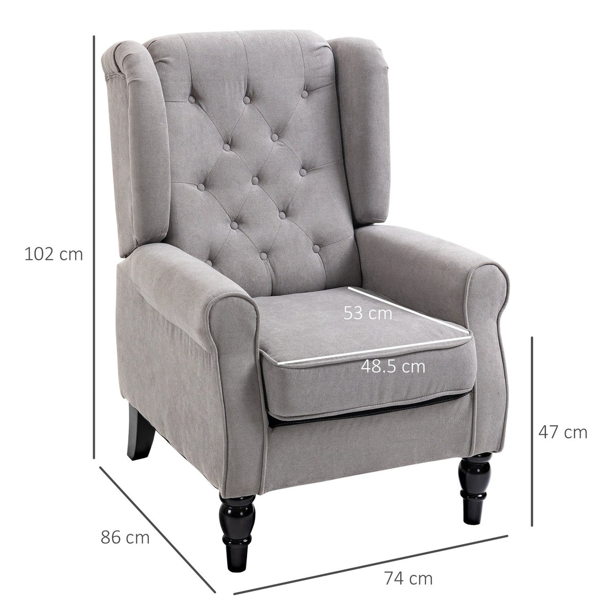 Single Chair, Relaxation Chair, Wing Chair, Single Chair, Accent Chair With Tufted Wooden Feet, Polyester, Gray, 74 X 86 X 102 Cm